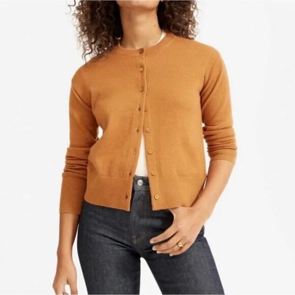 Everlane The Cashmere Crew Cardigan Acorn Brown Size XS 100% Cashmere Knit - Picture 1 of 9